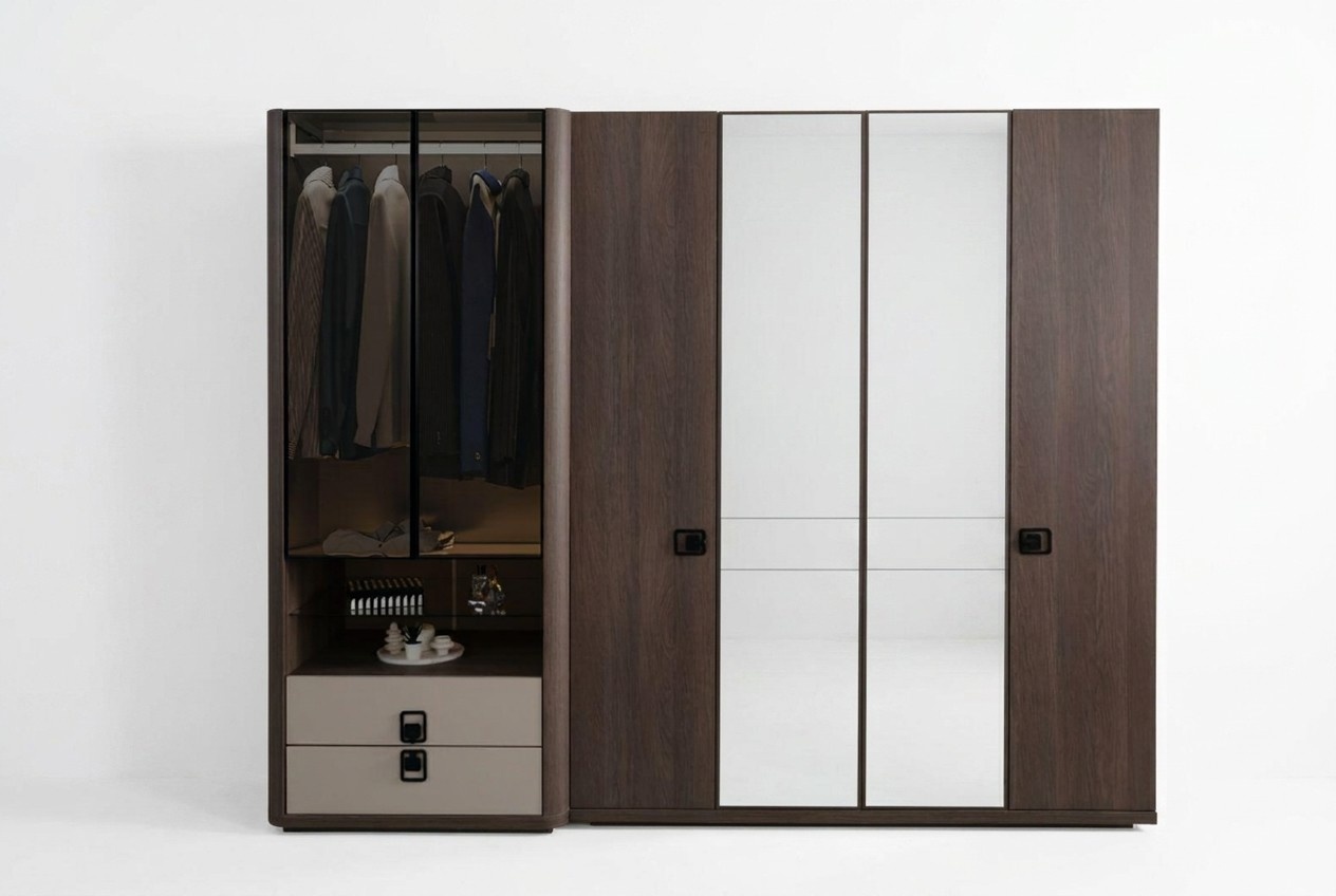 Kleiderschrank aus Holz in Braun modern eleganter Stauraum