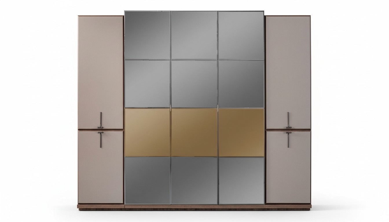 Kleiderschrank Garderobenschrank Design Holzschrank mit Spiegel Grau