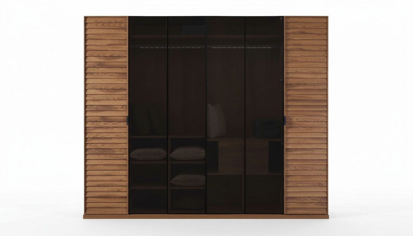 Kleiderschrank Schiebtüren Glastüren Schlafzimmermöbel Spiegel Braun