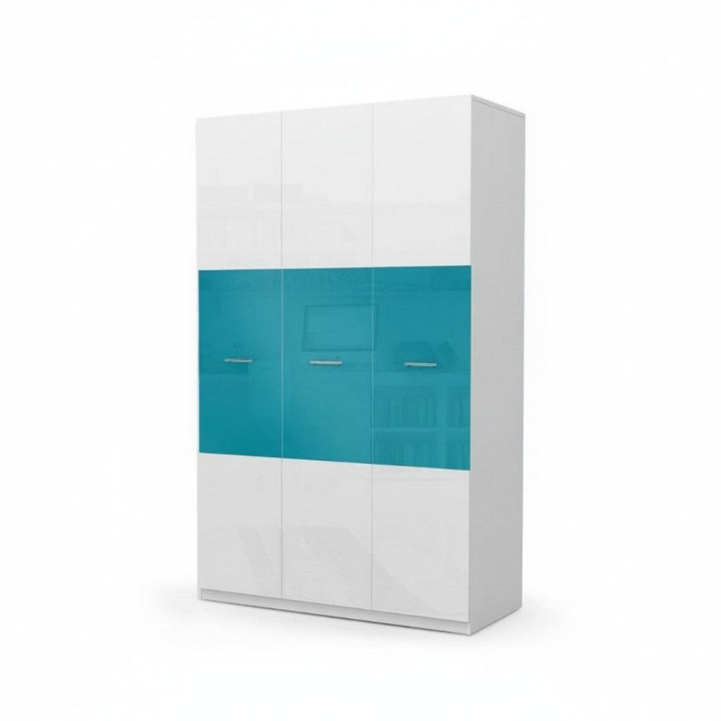 Kleiderschrank Schlafzimmer Mehrzweck Schränke Holz 3 türiger Hochglanz Blau Neu