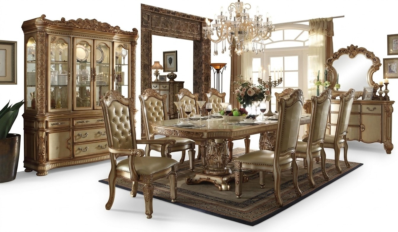 Königlicher 7tlg. Esszimmer Garnitur Set Barock Rokoko Tisch 6x Stühle Stuhl neu