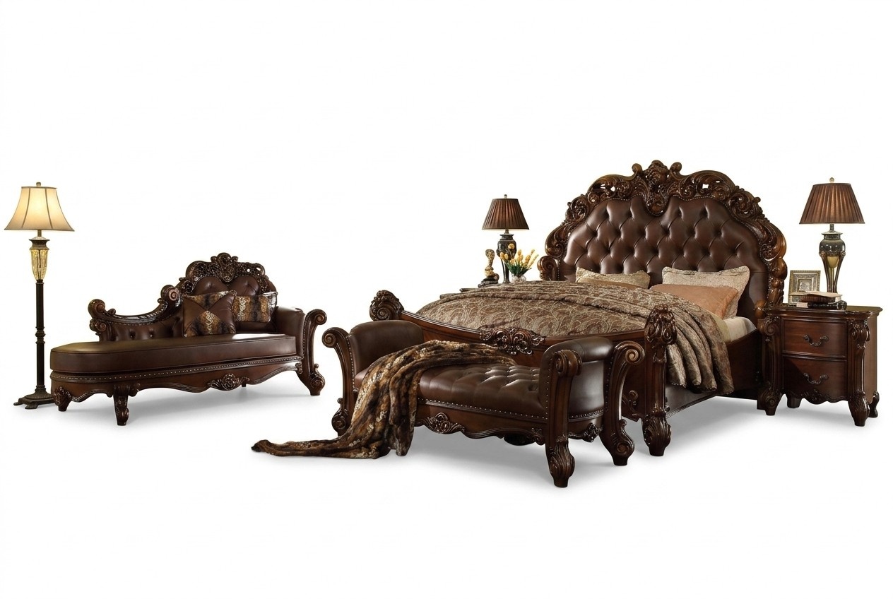 Königliches Doppel Bett Betten 2xNachttische Konsole Komplett Set