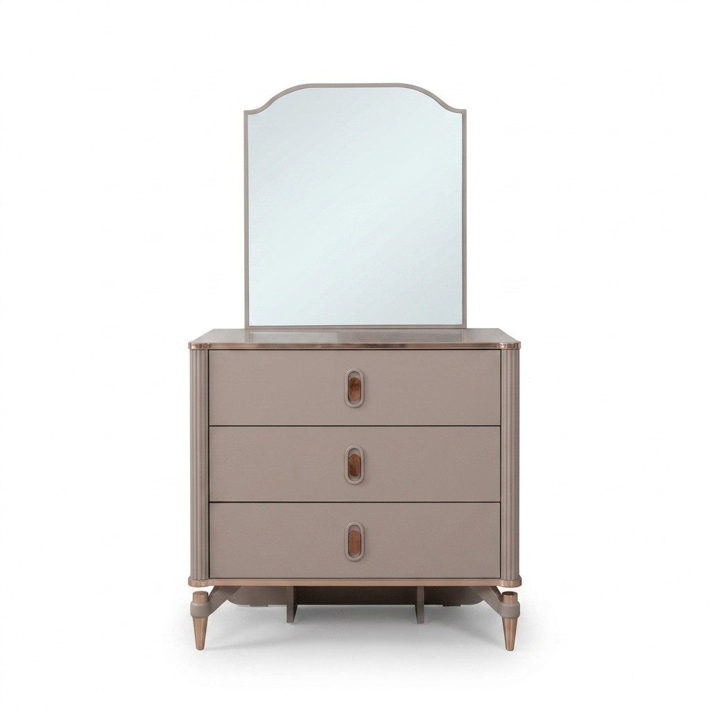 Kommode Garnitur mit Spiegel Holz Kinderzimmer Beige Konsole Set
