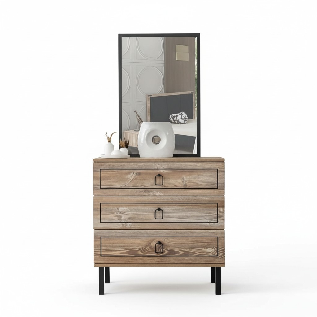 Kommode Holz Drei Schubladen Spiegel Elegantes Wohnen Kinderzimmer Schwarz Möbel