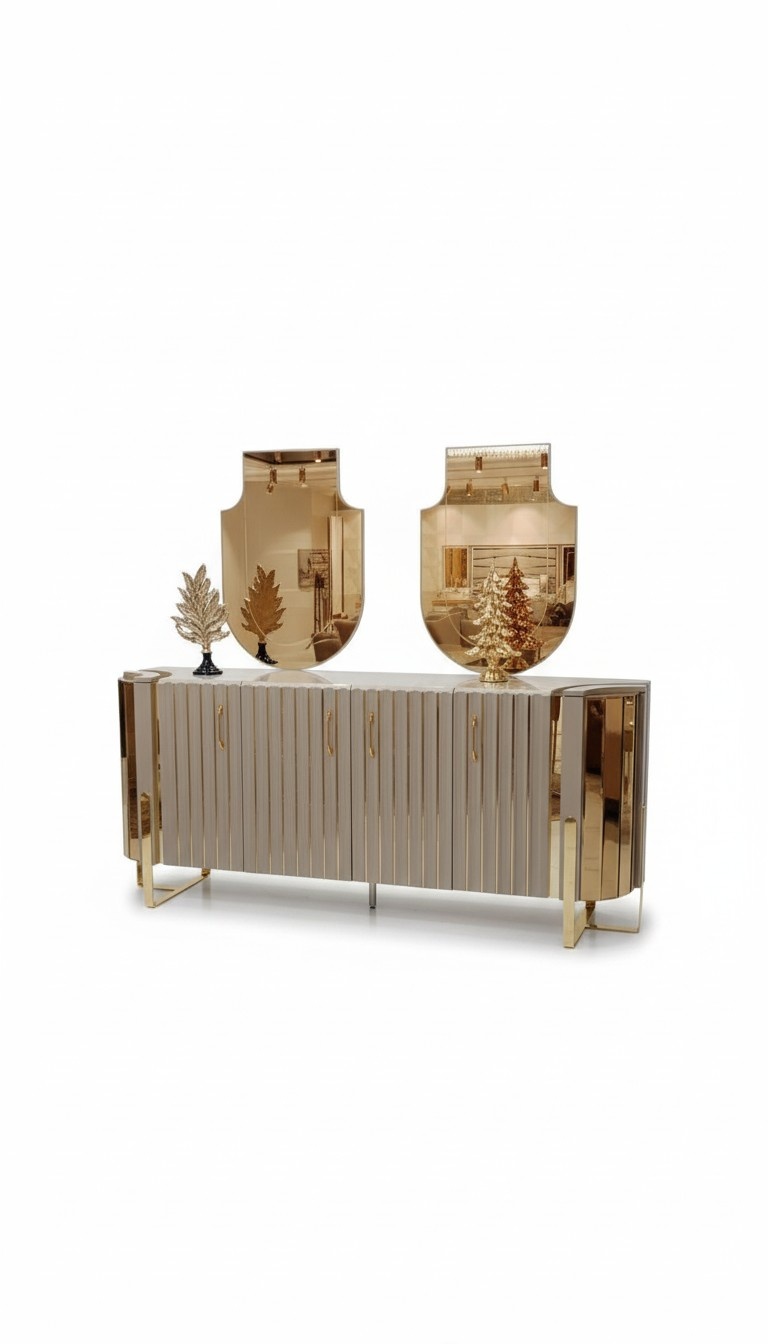 Kommode mit 2x Spiegel Holz Anrichte Luxus Modern Möbel 3tlg.