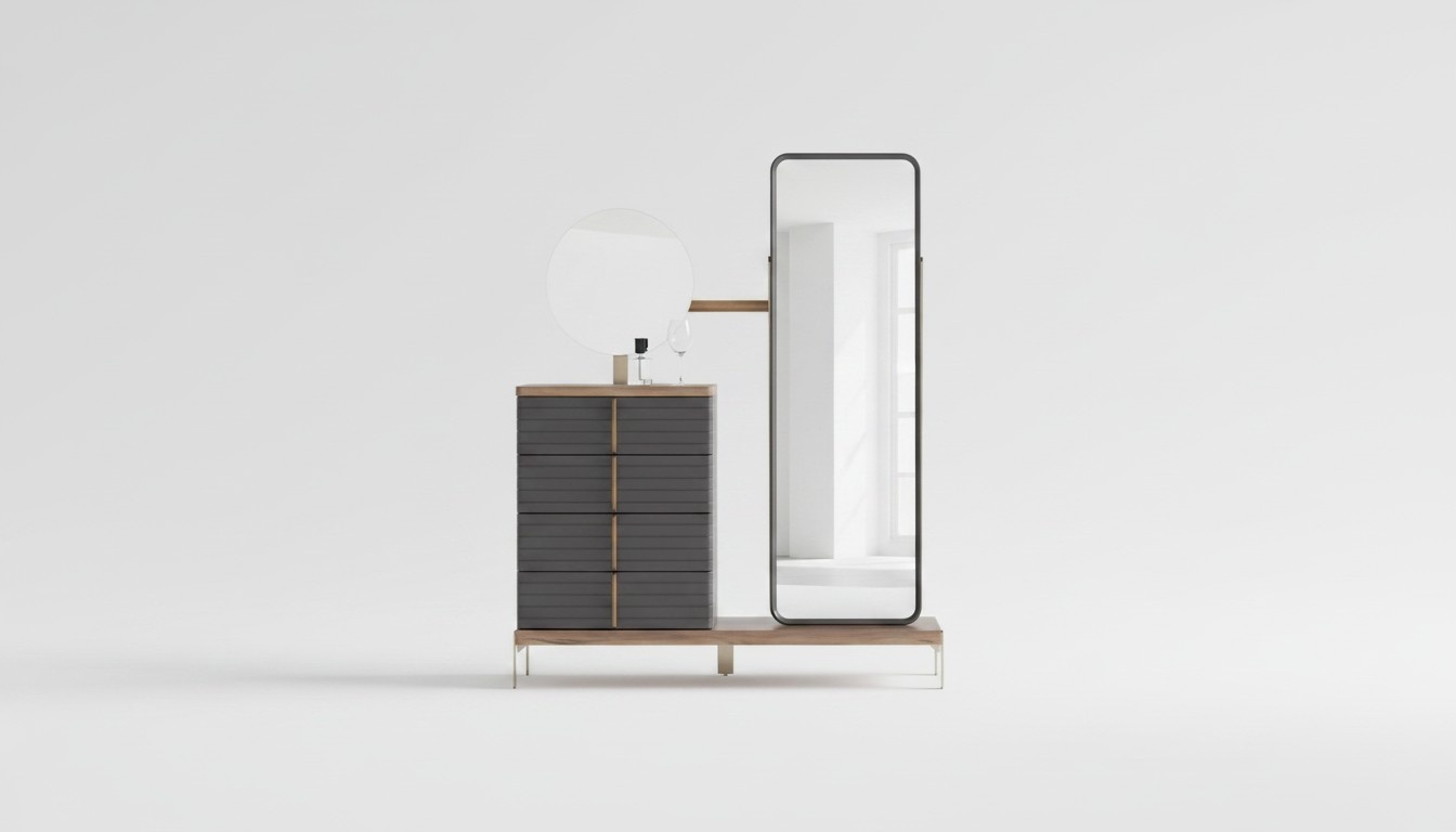 Kommode mit 2x Spiegele Schrank Spiegelkommode Edelstahl Schlafzimmer
