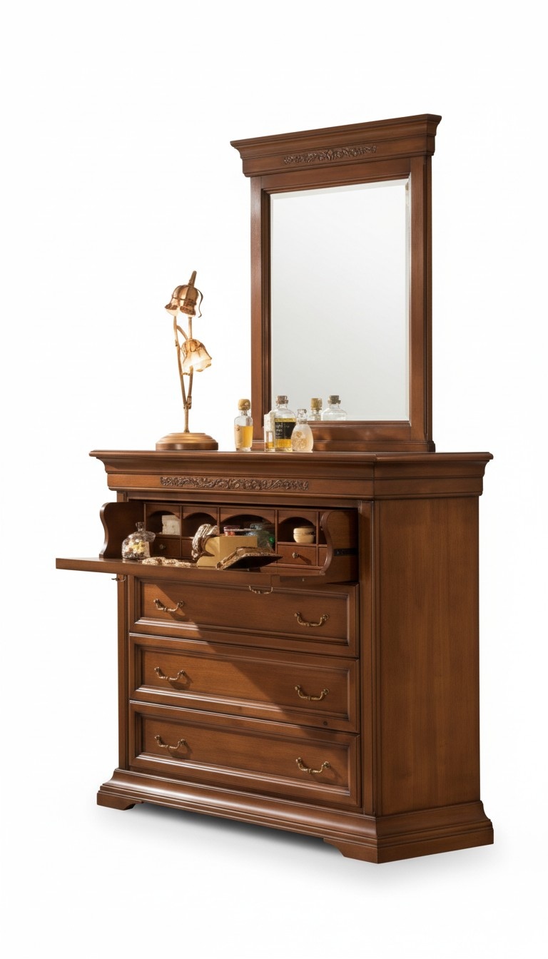 Kommode mit Spiegel Holz Design 2tlg. Schlafzimmer Garnitur Sideboard
