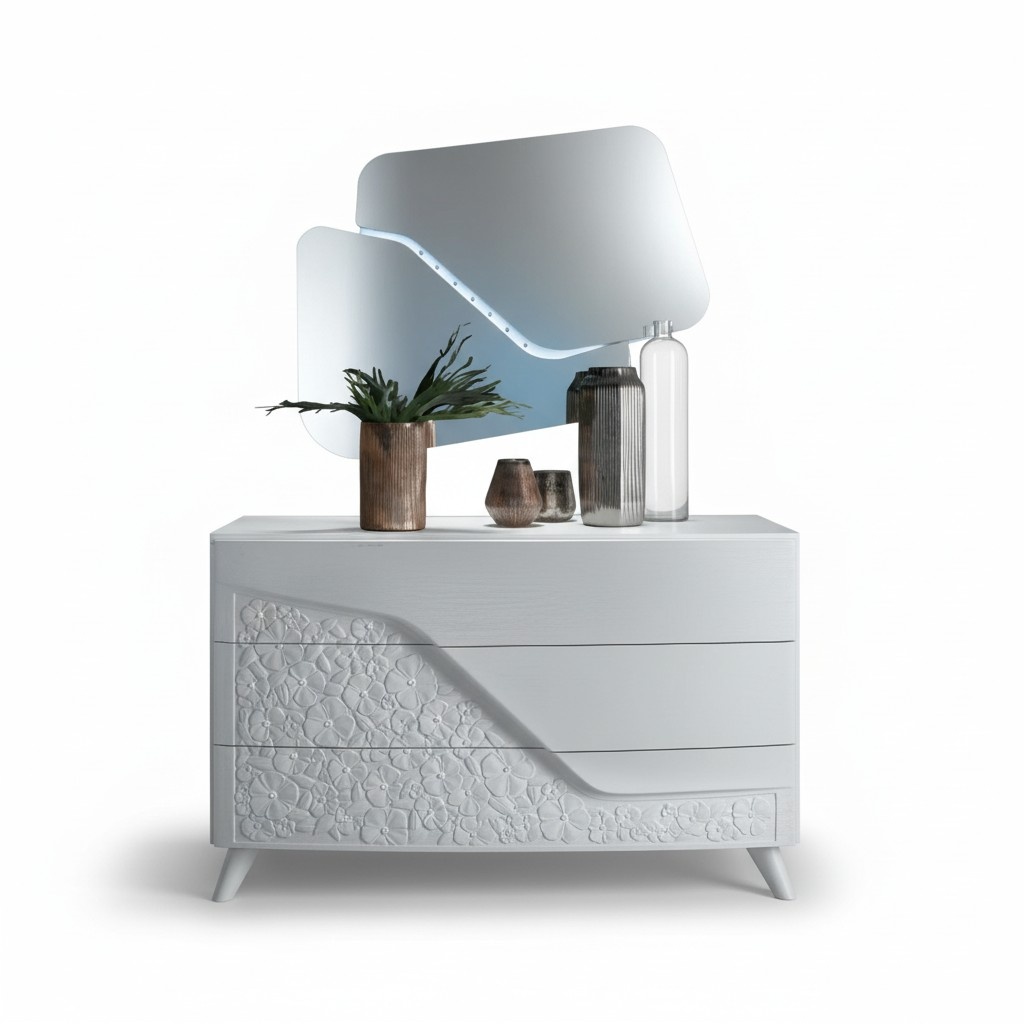 Kommode mit Spiegel Holz Kommoden Möbel Schrank Schlafzimmer Weiß Sideboard Neu