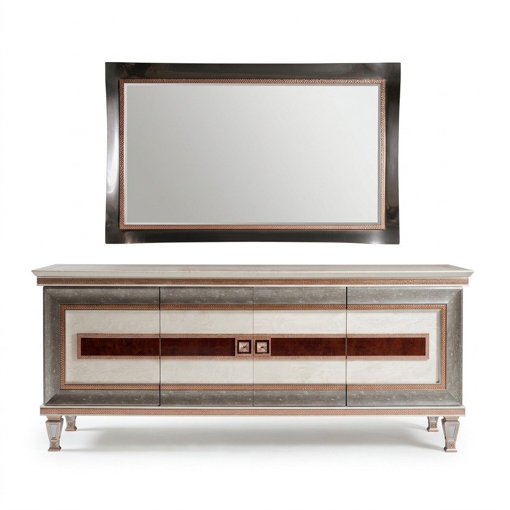 Kommode mit Spiegel Holz Möbel Anrichte Luxus Möbel 2tlg Garnitur arredoclassic