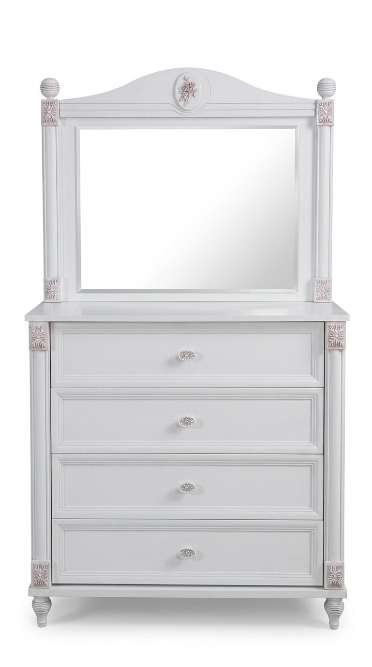 Kommode mit Spiegel Kinderzimmer Kinderschrank Mädchen Jugendzimmer Weiß Möbel