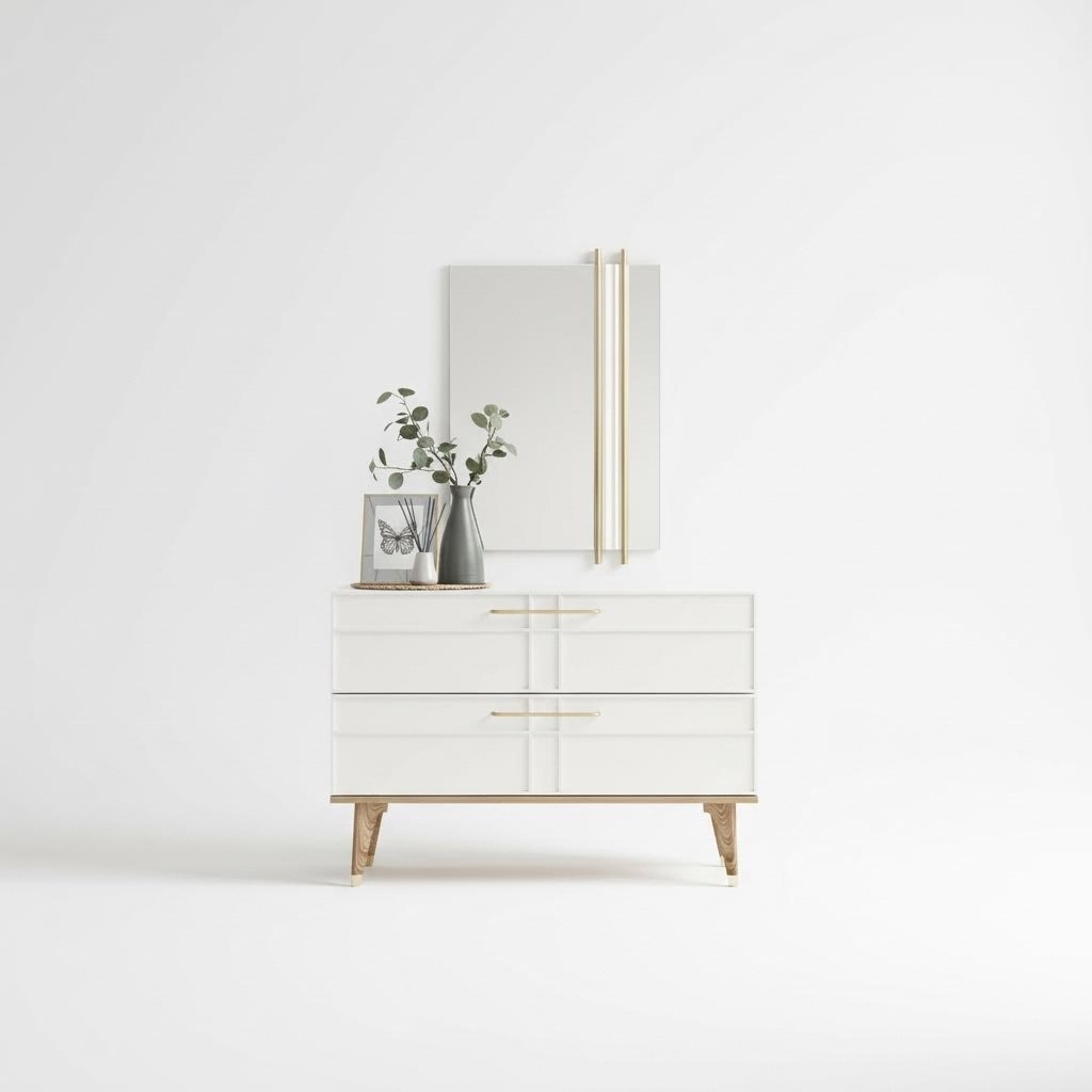 Kommode mit Spiegel Schlafzimmer Konsole Holz Weiß Set 2tlg Moderne