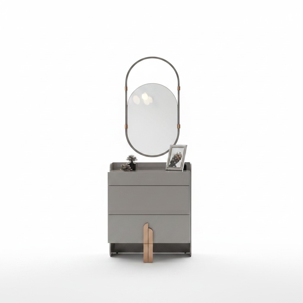 Kommode Nachtschrank Nachtkommode mit Oval Spiegel Hochglanz Edelstahl