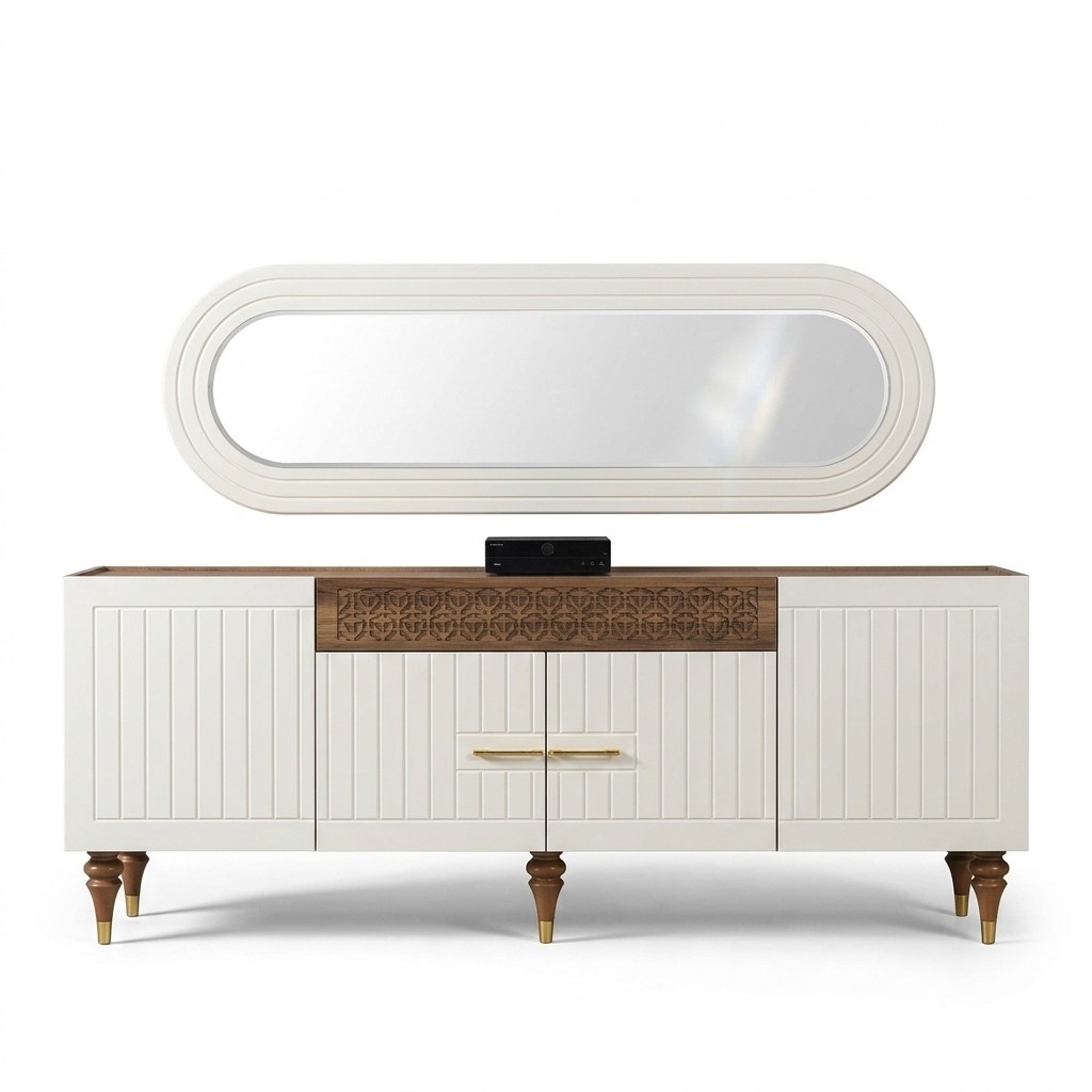 Kommode Schubladen Holz Sideboard Spiegel Massiv Kommoden Wohnzimmer