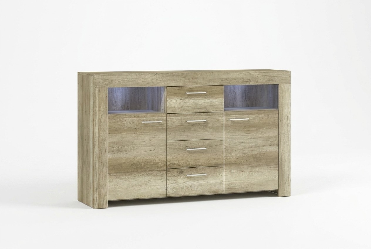 Kommode SK155 Kommoden Sideboard Schrank 2 Türen MDF Holz Schrank 4 Schubladen
