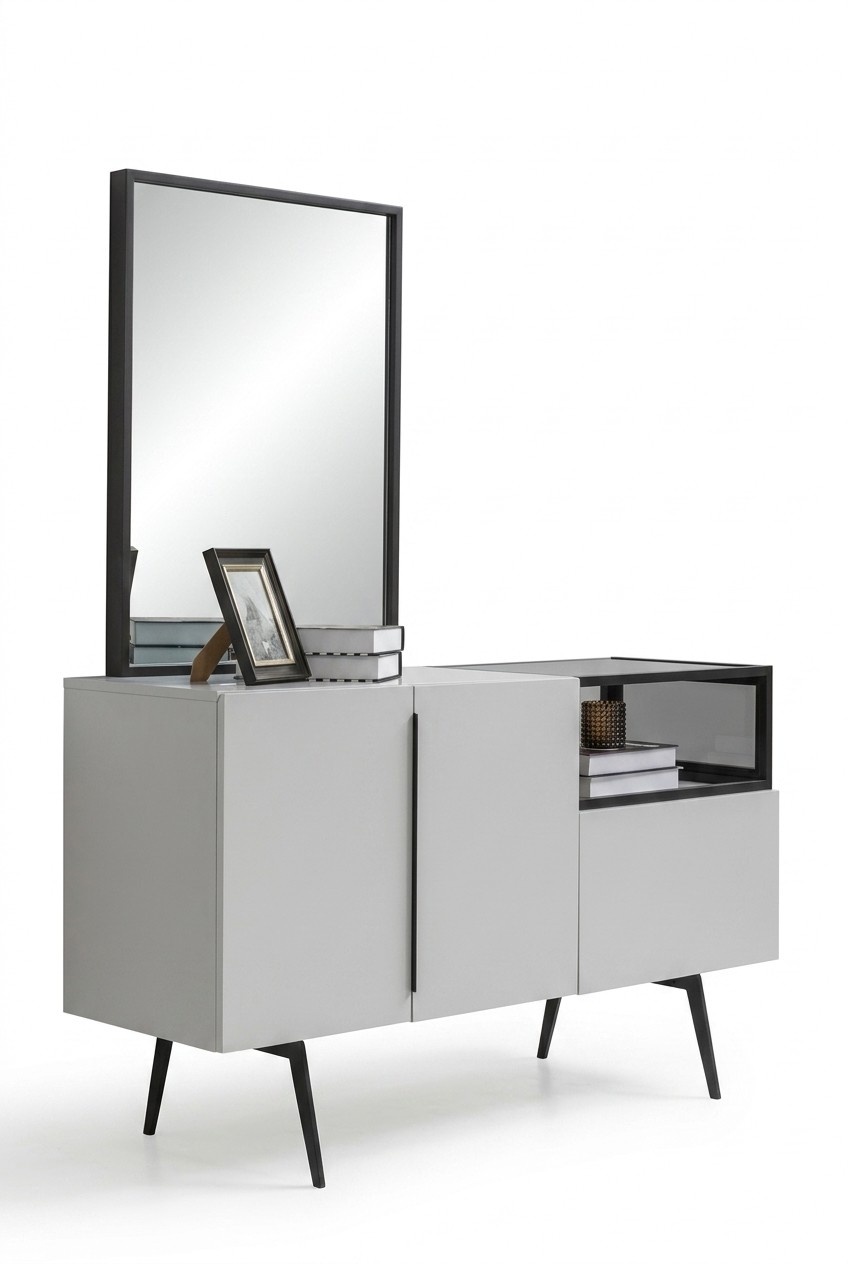 Kommode Spiegel Holz Set Modern Design Möbel Gruppe Weiß Luxus 2tlg