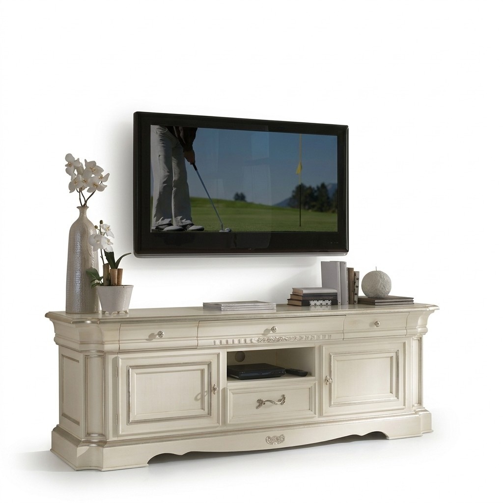 Kommode Weiß tv Ständer Holz Sideboard Klassischer Möbel Wohnzimmer
