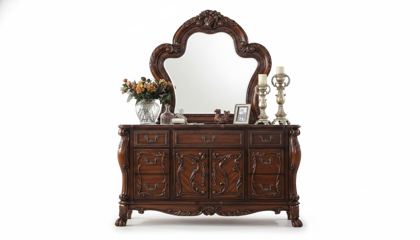 Kommoden Schrank mit Spiegel Edle Kommode Buffet Barock Rokoko Holz