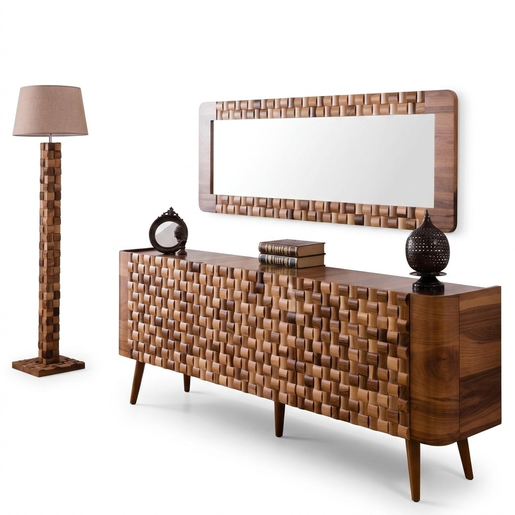 Kommoden Set italienischer Stil Möbel Holz Kommode Spiegel Sideboard Schrank 2er