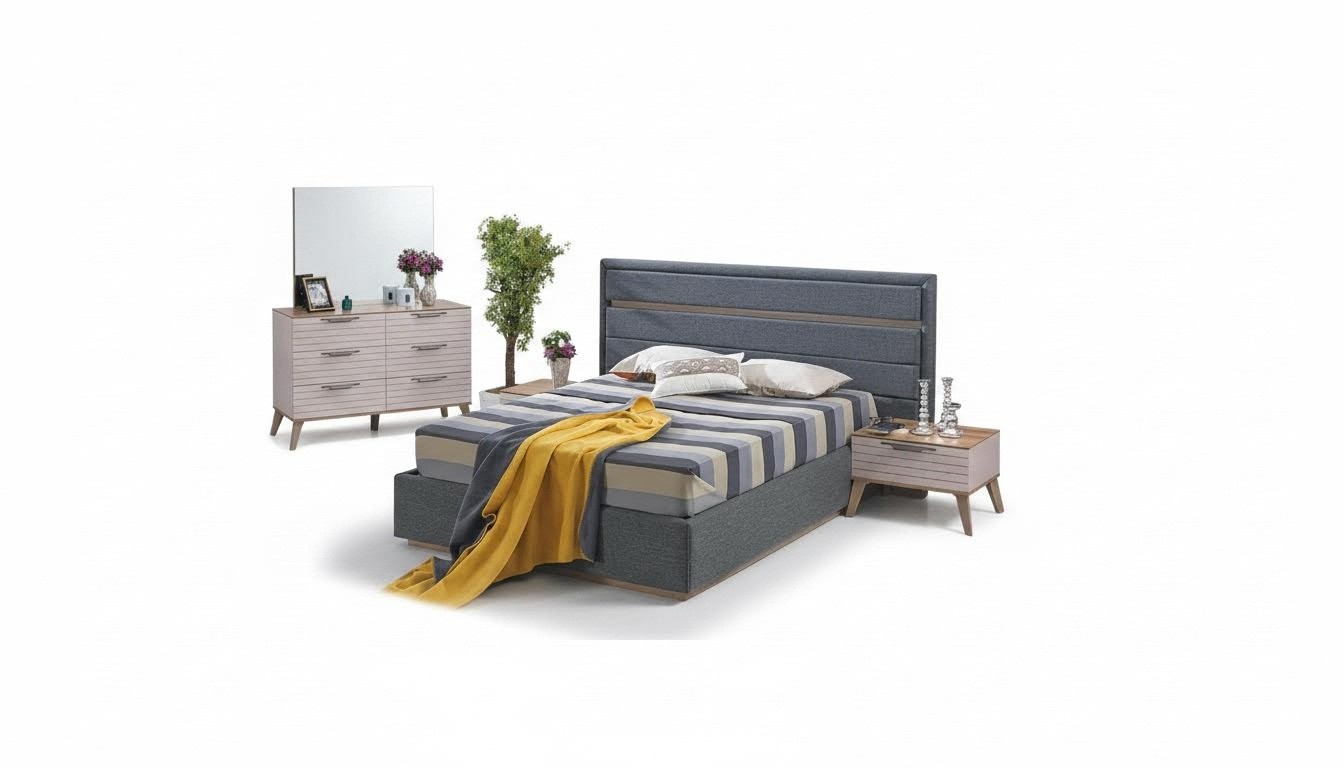 Komplett 3tlg Schlafzimmer Modern Designer Bett Luxus 2x Nachttische