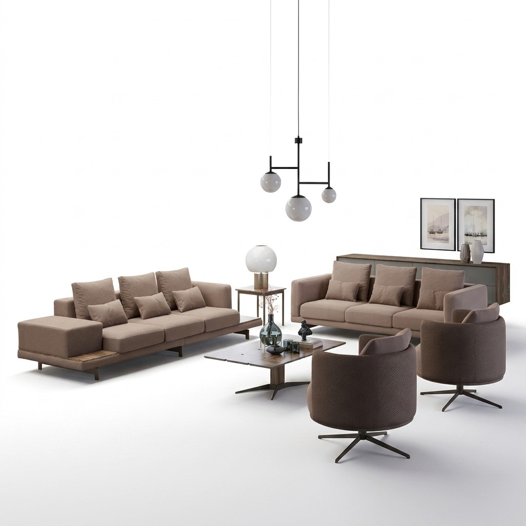 Komplett 6tlg Braun Einrichtung 2x Sofa Dreisitzer Couch Polstermöbel 2x Sessel