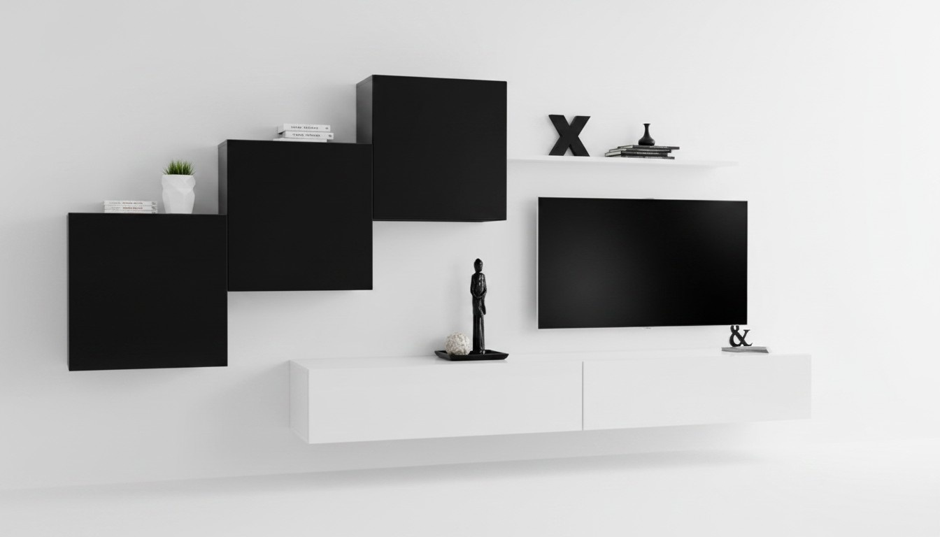 Komplett Designer Wohnzimmer 3x Wandschränke Weiß Sideboard 6tlg. Wohnwand Neu