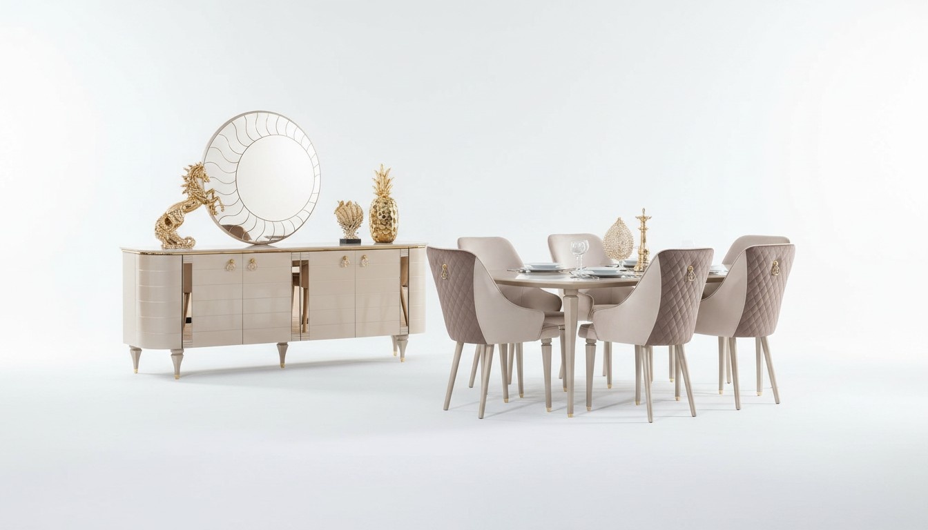 Komplett Esszimmer Kommoden Tisch 6x Stühle Kommode Spiegel Set Garnitur Neu