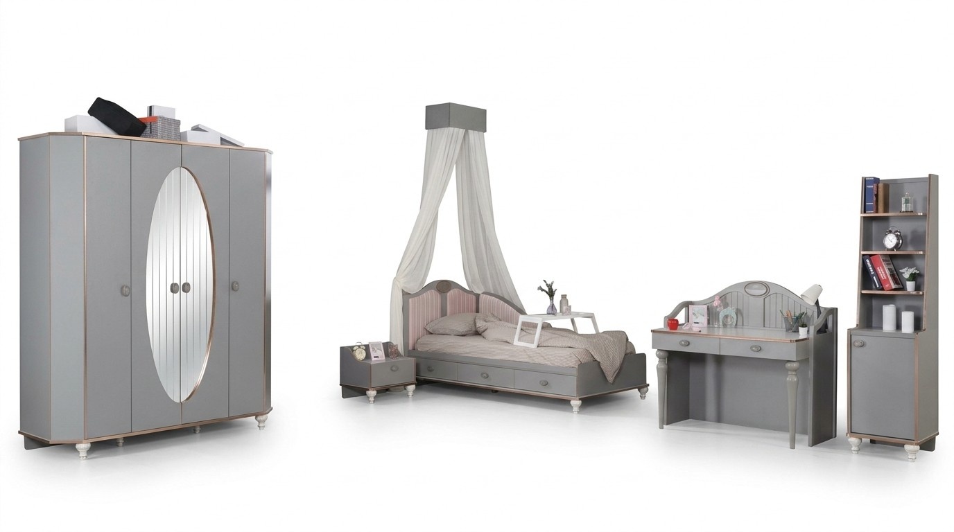 Komplett Jugendzimmer Kinderzimmer Bett Kleiderschrank Schreibtisch 5tlg Möbel