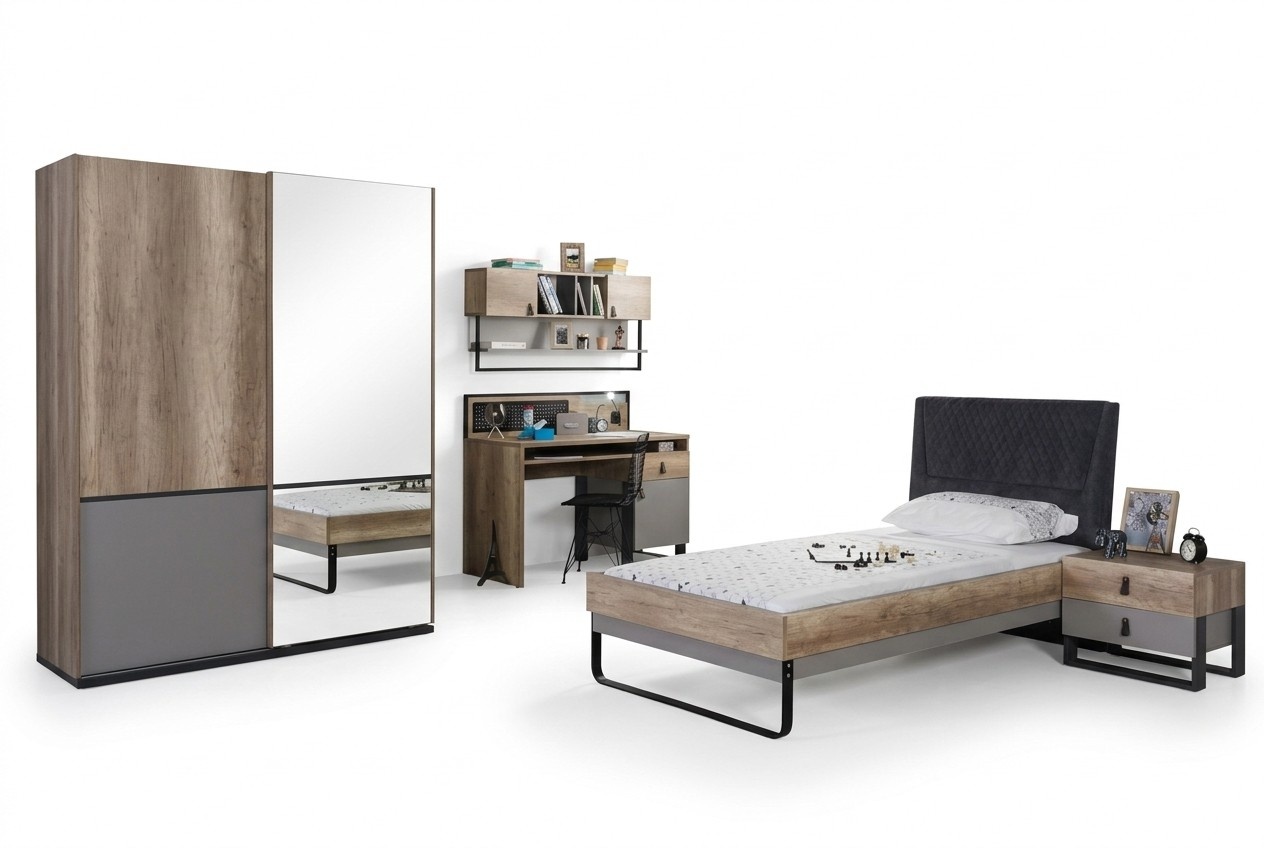 Komplett Jugendzimmer Kinderzimmer Set Tisch Bett Kleiderschrank Nachttisch 4tlg