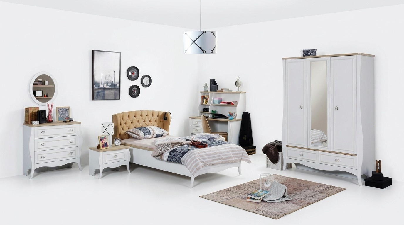 Komplett Jugendzimmer Set Bett Kleiderschrank Kommode 5tlg Möbel Luxus