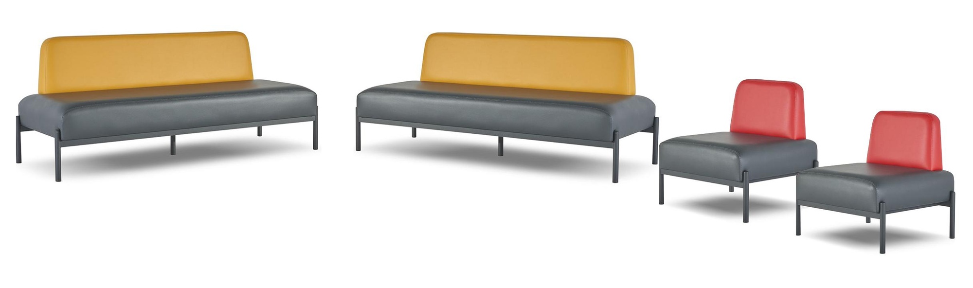 Komplett Ledersofas 3-Sitzer Sessel Schwarz Art Deco Edelstahl Rot Gelb