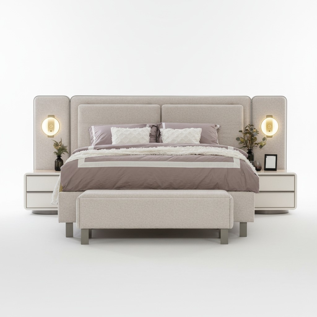 Komplett Schlafzimmer Möbel Set Bett mit Bank 2x Nachttische 3tlg Neu