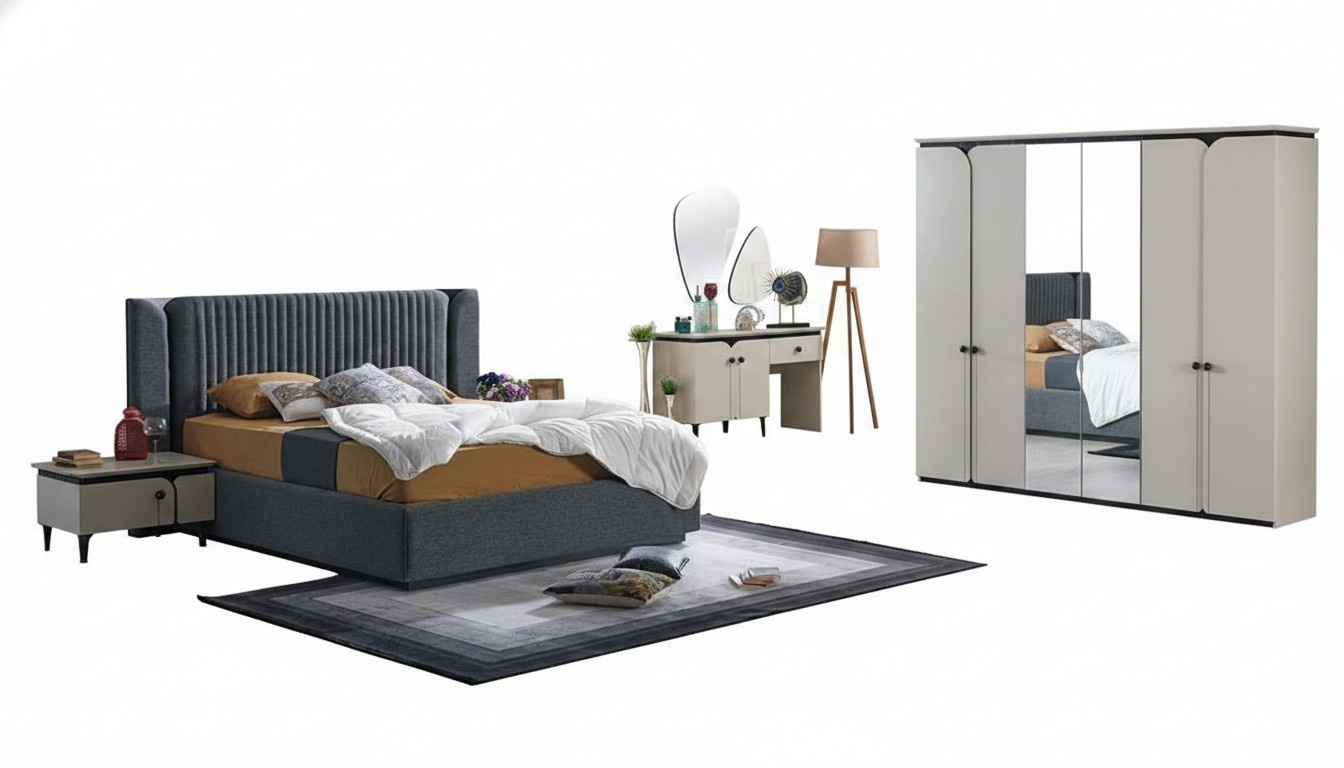 Komplett Schlafzimmer Schlafset Set Bett Garderobe Kleiderschrank 5tlg