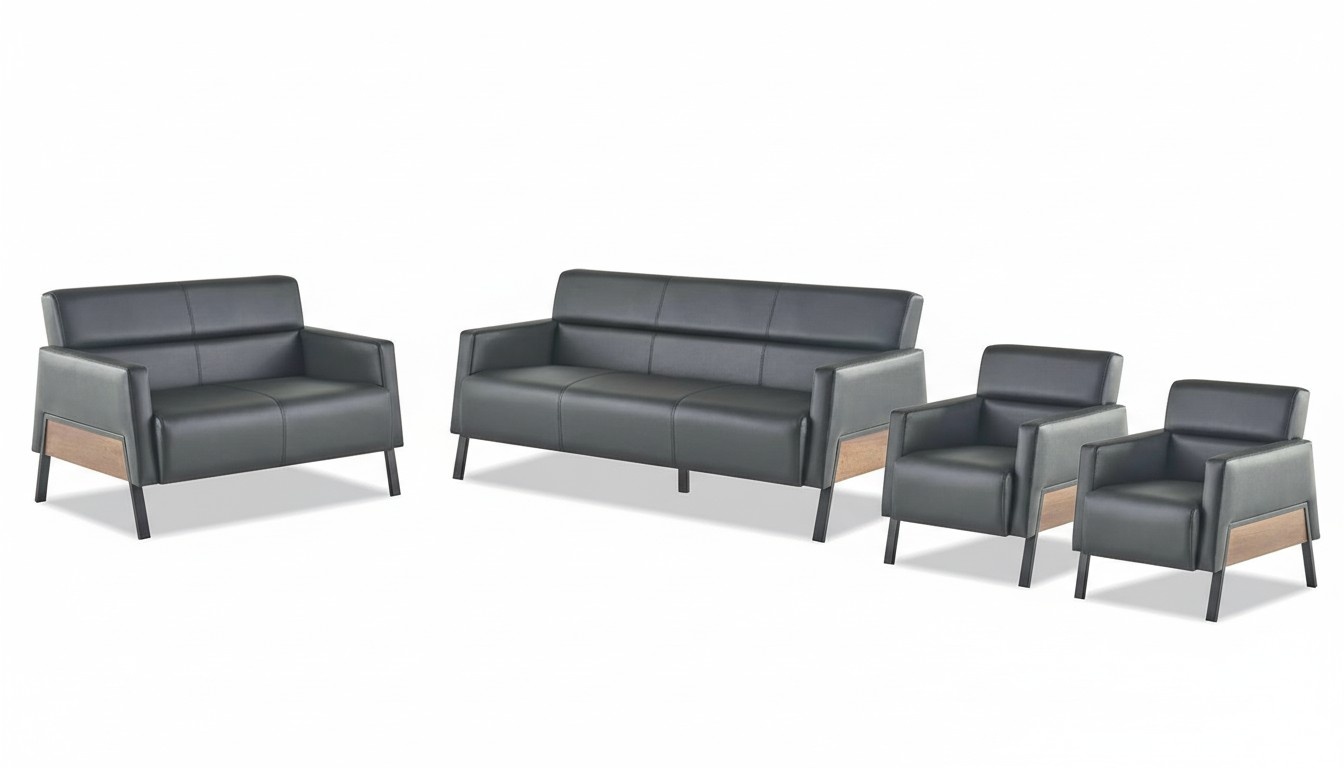 Komplett Set 3-Sitzer 2-Sitzer Sessel Schwarz Leder Lehnsessel Couch