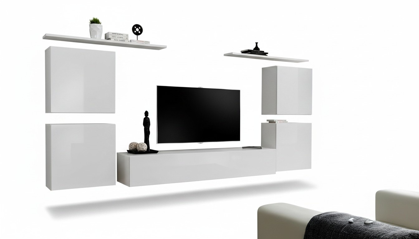 Komplett Set 7tlg Weiß Wohnwand Wohnzimmer Luxus Einrichtung Modern TV Ständer