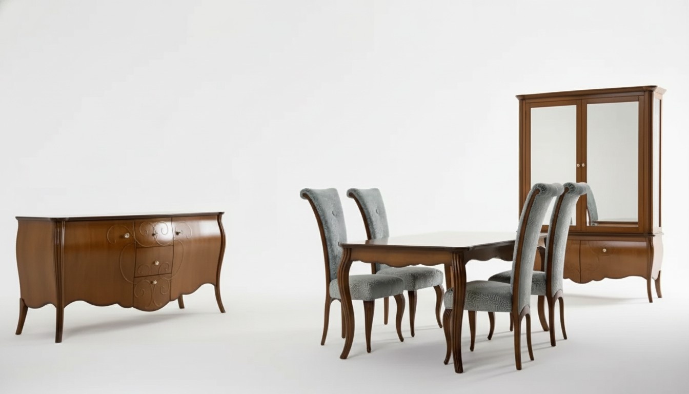 Komplett Set Esstisch 4x Stühle Esszimmer Set Gruppe Holz Vitrine 7tlg