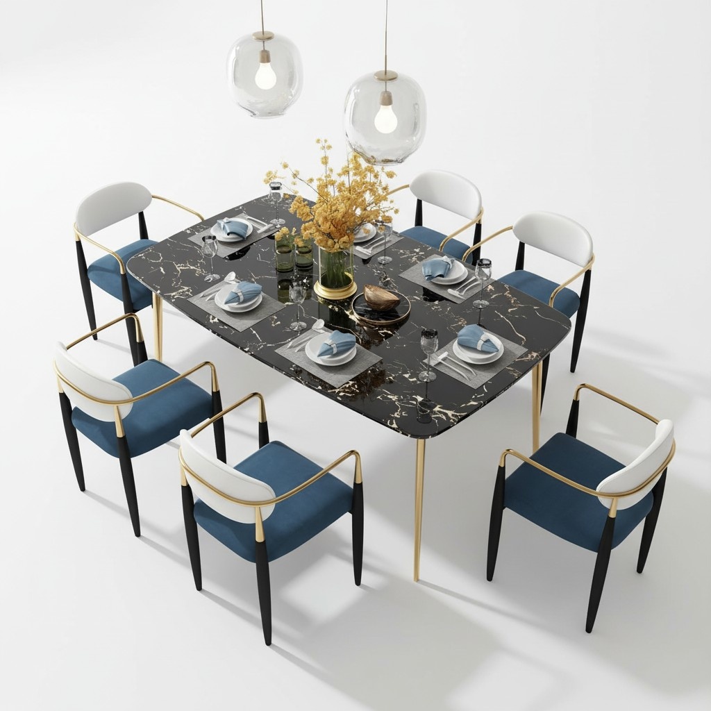 Komplett Set Esstisch 6x Stühle Esszimmer Ess Gruppe Stein Garnitur