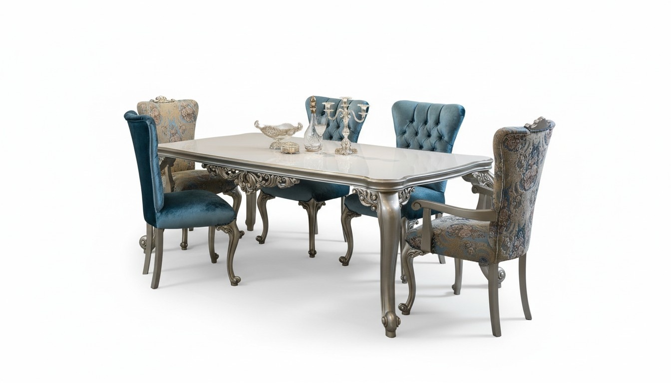 Komplett Set Esstisch 6 Stühle Esszimmer Ess Gruppe Holz Set 7tlg. Barock