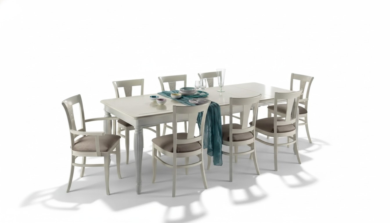 Komplett Set Esstisch 8x Stühle Luxus Esszimmer Garnitur Weiß Italien