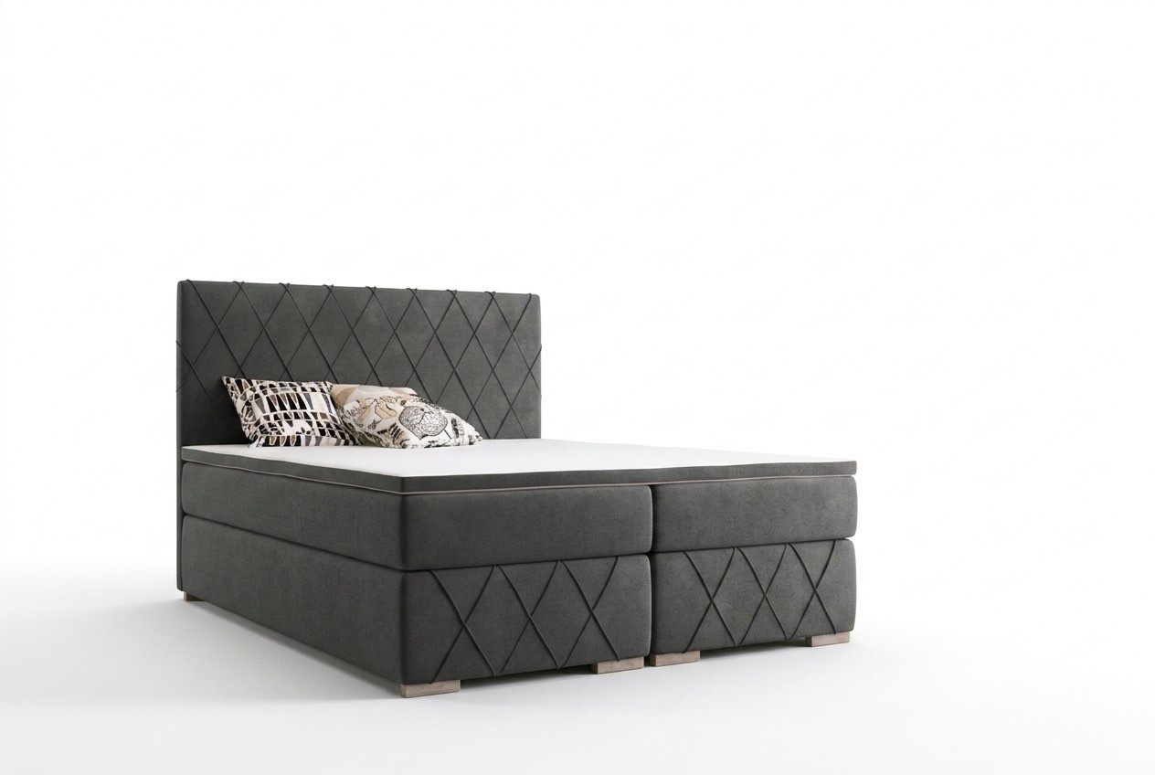 Komplett Set Matratze & Topper Boxspring Bett Grau Polster 180x200cm