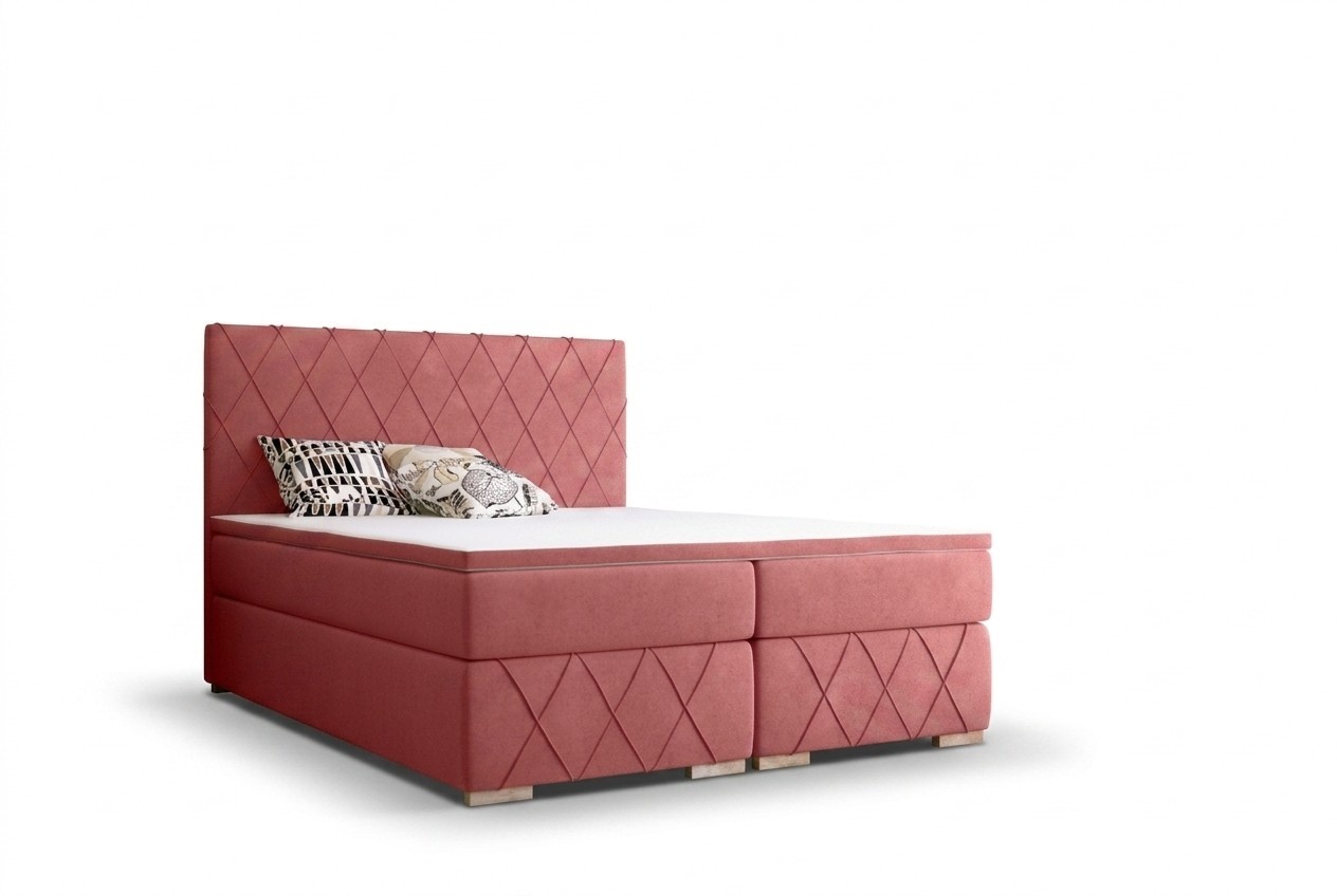 Komplett Set Matratze & Topper Boxspring Bett Pink Polster 180x200cm Betten