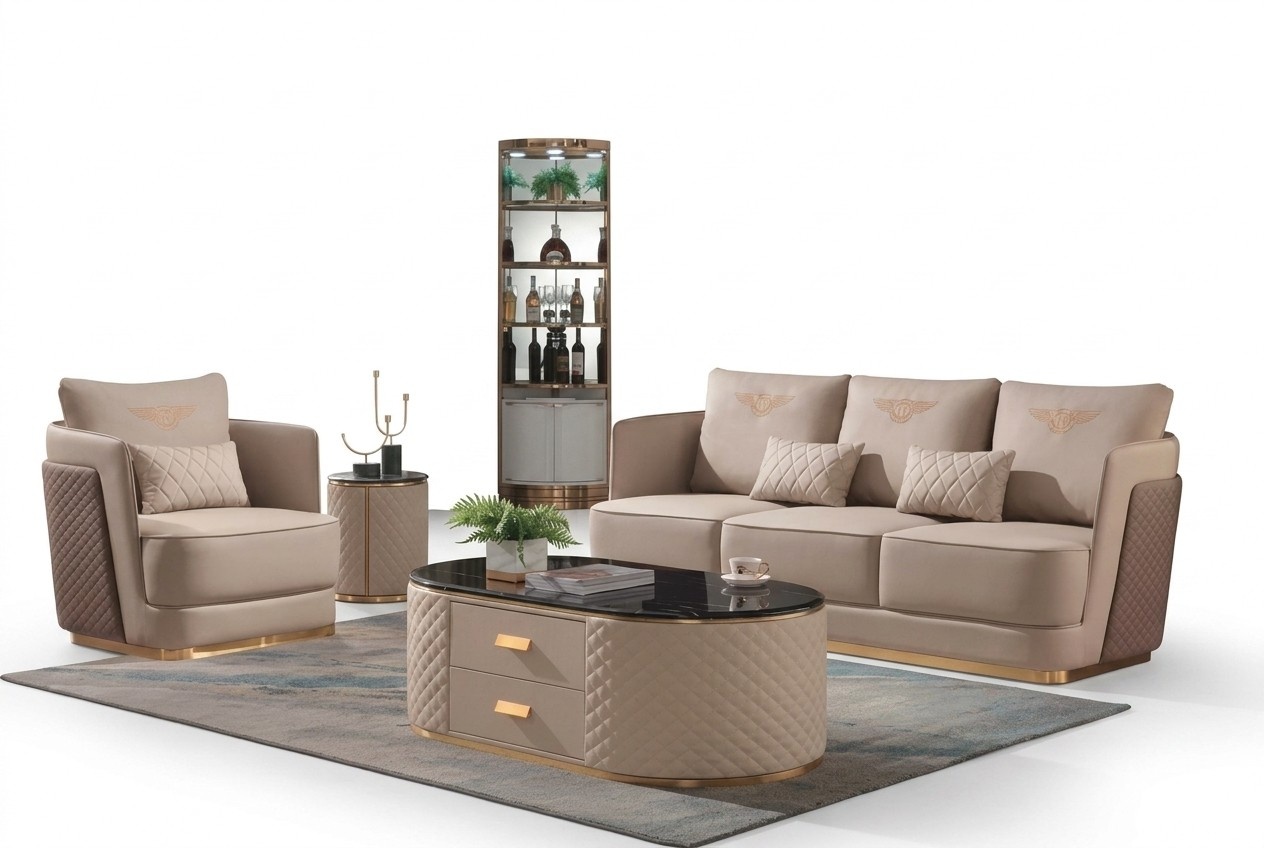 Komplett Set Sofa 3+1er + Couchtisch Beistelltisch Designer Wohnlandschaft