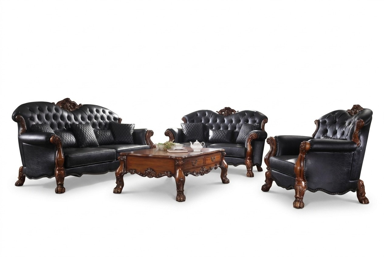 Komplett Set Sofagarnitur 3+1 Sitzer Holz Wohnlandschaft 2tlg Gruppe