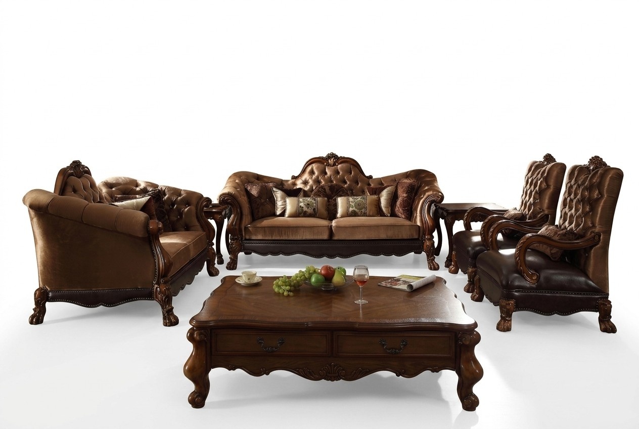 Komplett Set Sofagarnitur 3 2 1 1 Sitzer + Couchtisch Barock Holz
