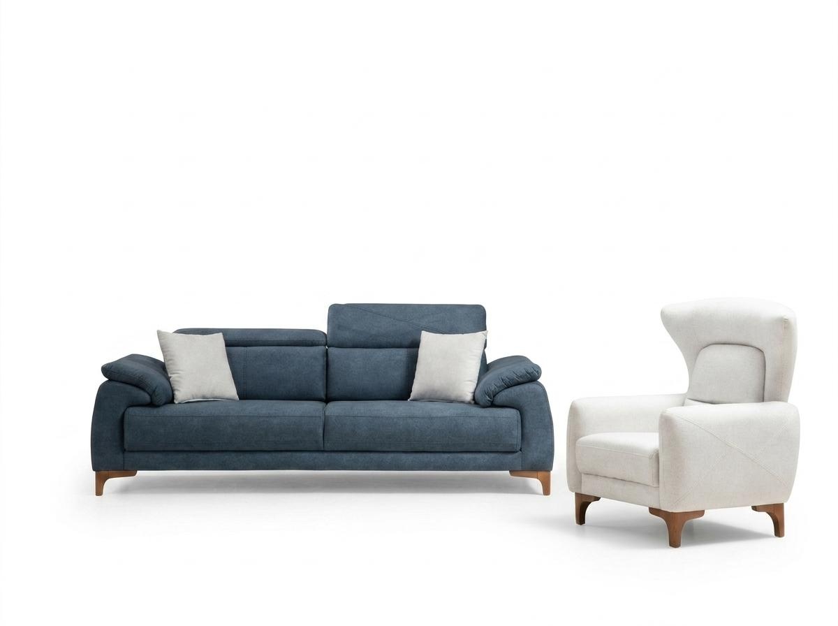 Komplett Sofa Couch Dreisitzer Weiß Sessel Wohnzimmer Sofagarnitur 3tlg