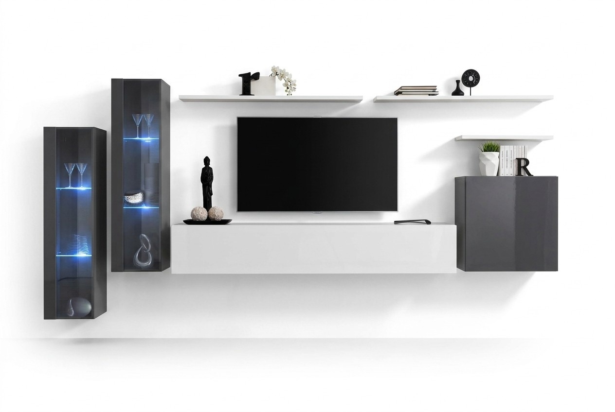 Komplett Wohnwand TV-Ständer Wandregal Luxus Wandschrank Einrichtung Designer