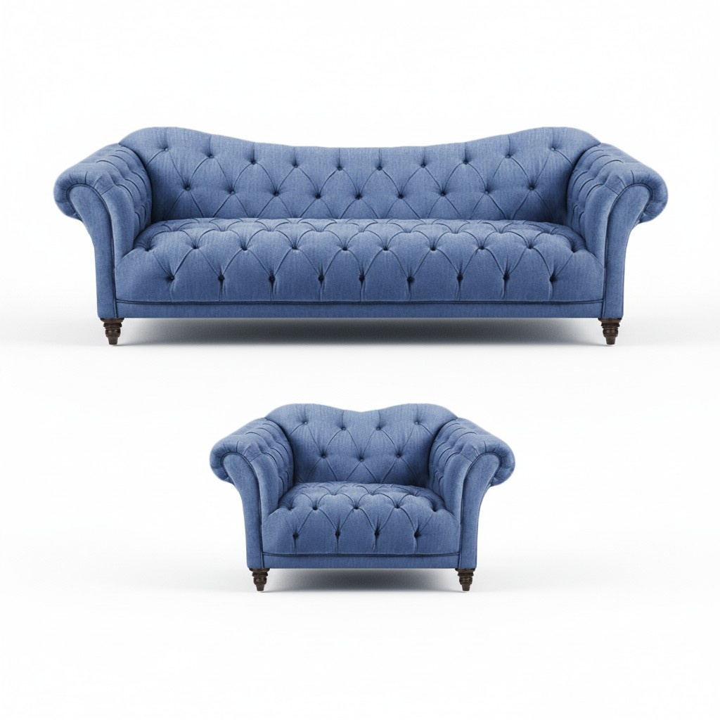 Komplett Wohnzimmer Modern Sofa Dreisitze Couch Blau Einrichtung Sessel