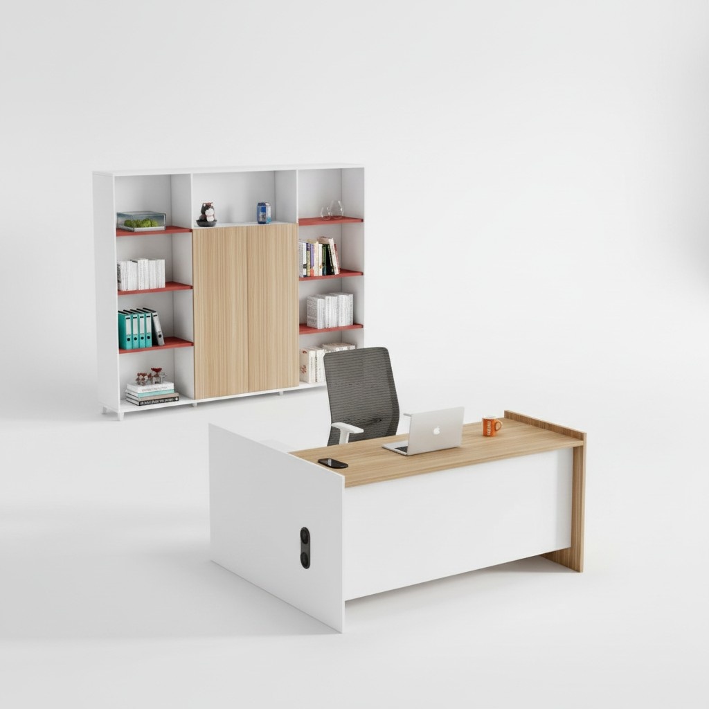 Komplettbüro Arbeitszimmermöbel Arbeitstisch Büroschrank Weiß Holz