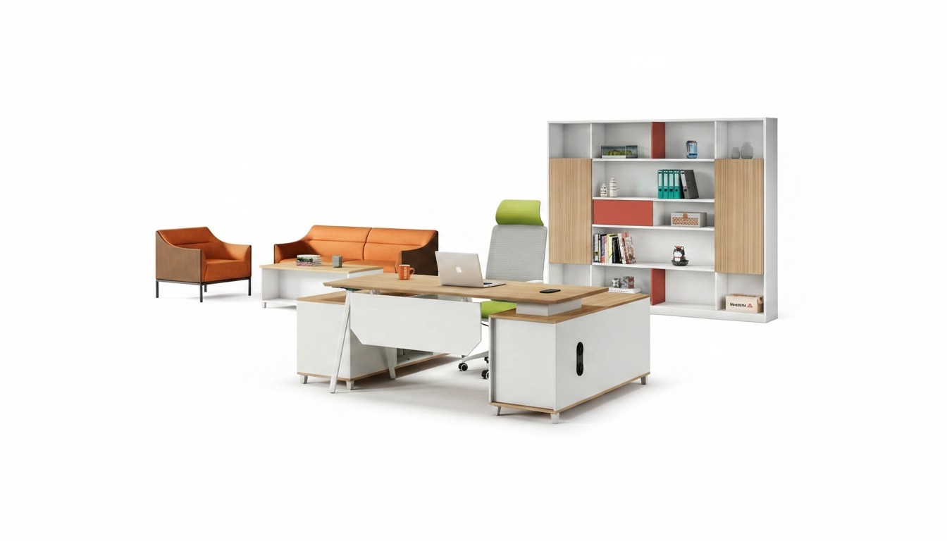 Komplettbüro Arbeitszimmermöbel Arbeitstisch Büroschrank Weiß Holz Set
