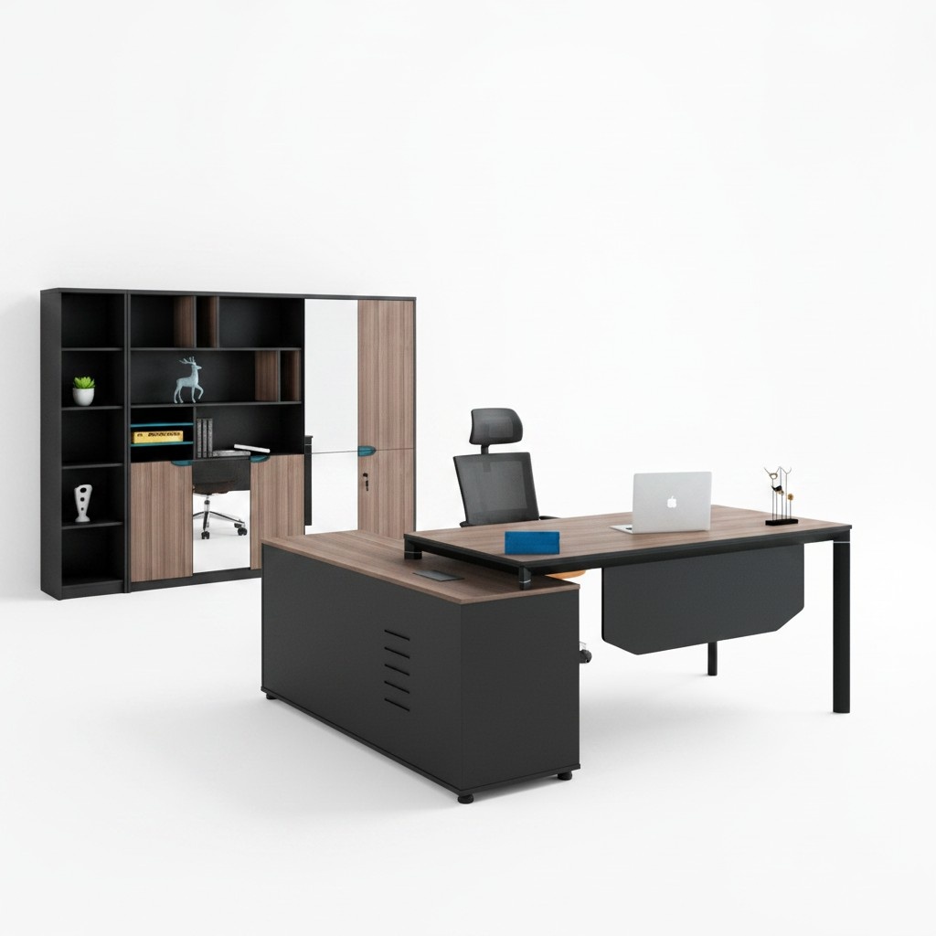 Komplettbüro Bürotisch Schwarz Arbeitstisch Büroschrank Holz Set