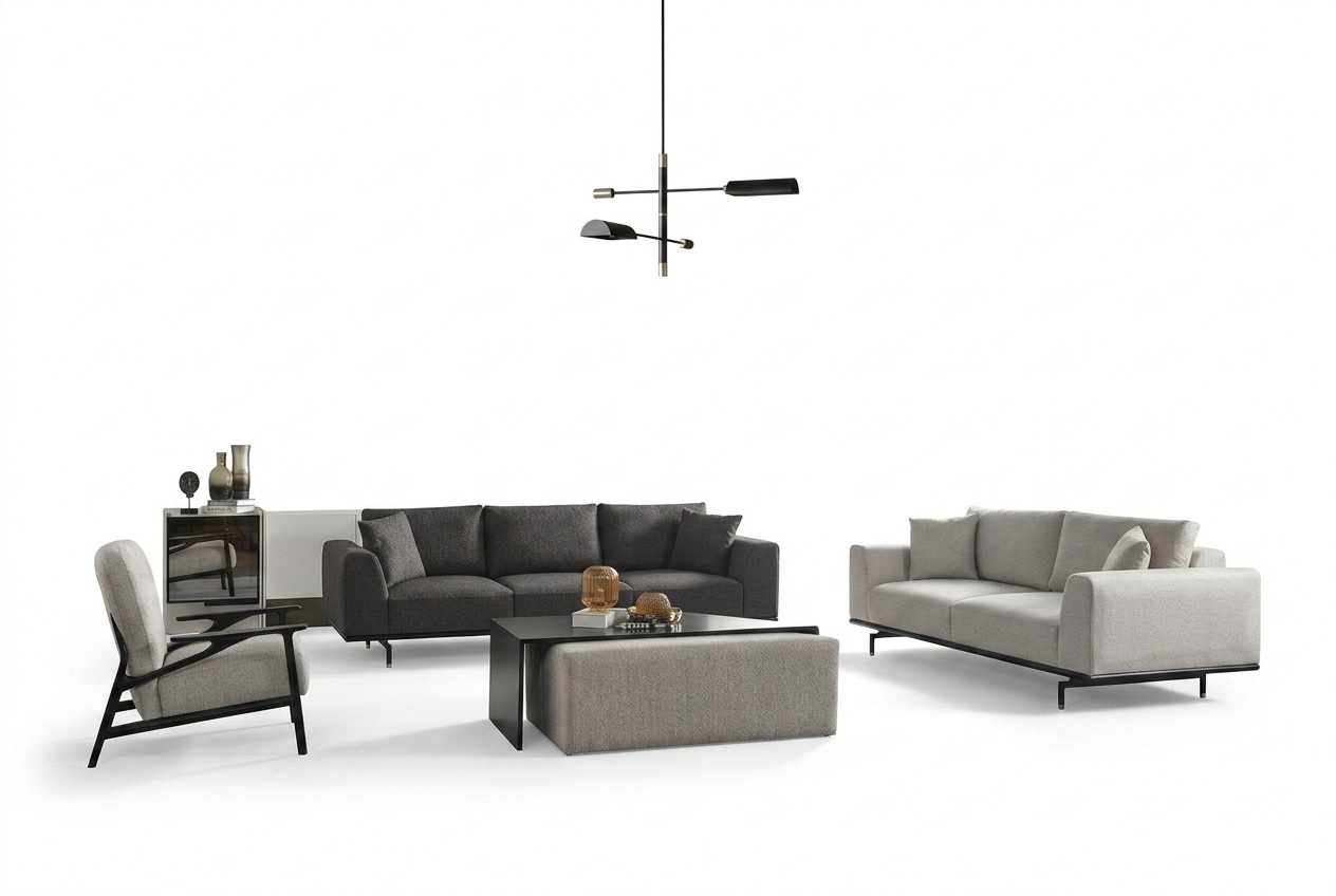 Komplette Couchgarnitur Sofa Sofas Sessel Grau Sofagarnitur Set 4tlg
